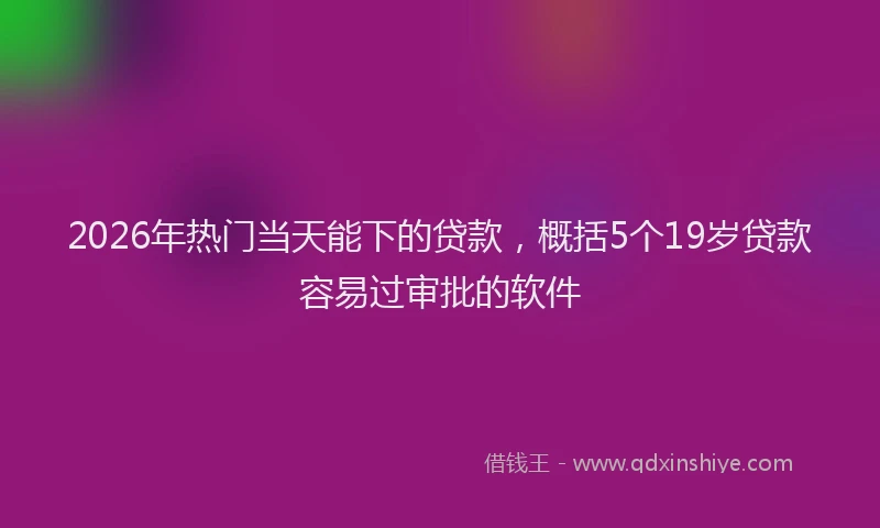 2026年热门当天能下的贷款，概括5个19岁贷款容易过审批的软件