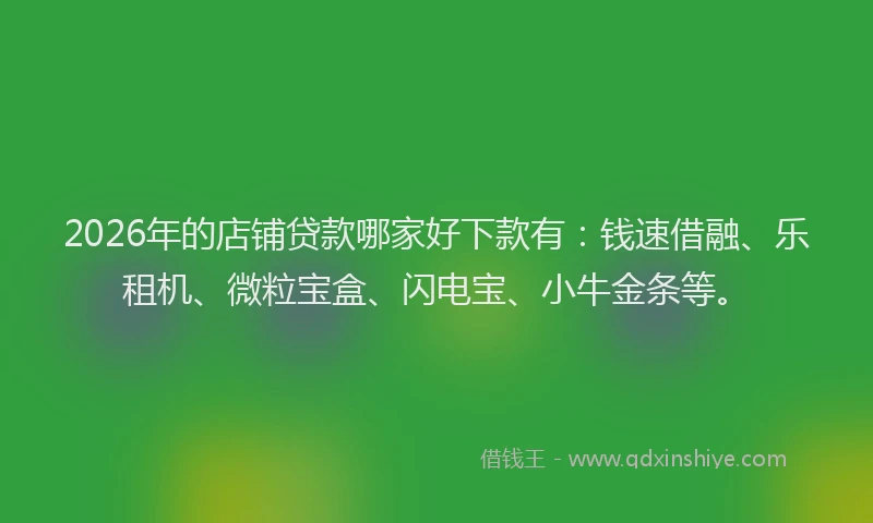 2026年的店铺贷款哪家好下款有：钱速借融、乐租机、微粒宝盒、闪电宝、小牛金条等。