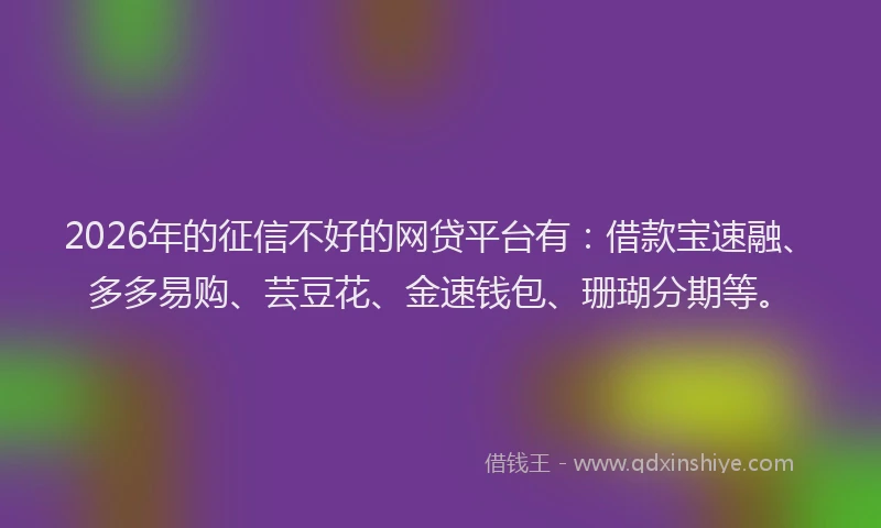 2026年的征信不好的网贷平台有：借款宝速融、多多易购、芸豆花、金速钱包、珊瑚分期等。