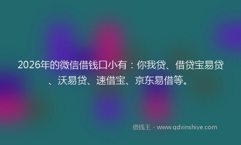 2026年的微信借钱口小有：你我贷、借贷宝易贷、沃易贷、速借宝、京东易借等。