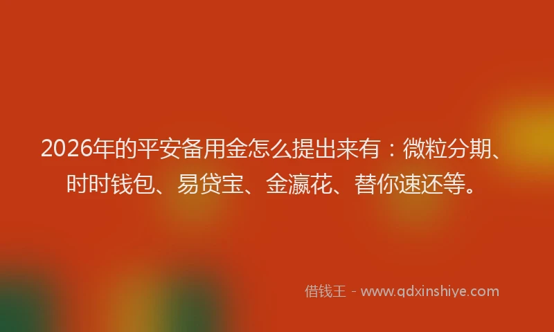 2026年的平安备用金怎么提出来有：微粒分期、时时钱包、易贷宝、金瀛花、替你速还等。