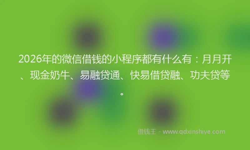 2026年的微信借钱的小程序都有什么有：月月开、现金奶牛、易融贷通、快易借贷融、功夫贷等。
