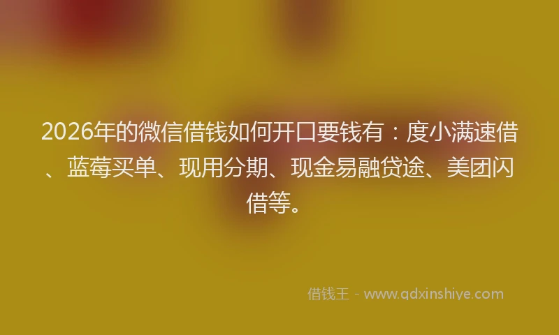 2026年的微信借钱如何开口要钱有：度小满速借、蓝莓买单、现用分期、现金易融贷途、美团闪借等。