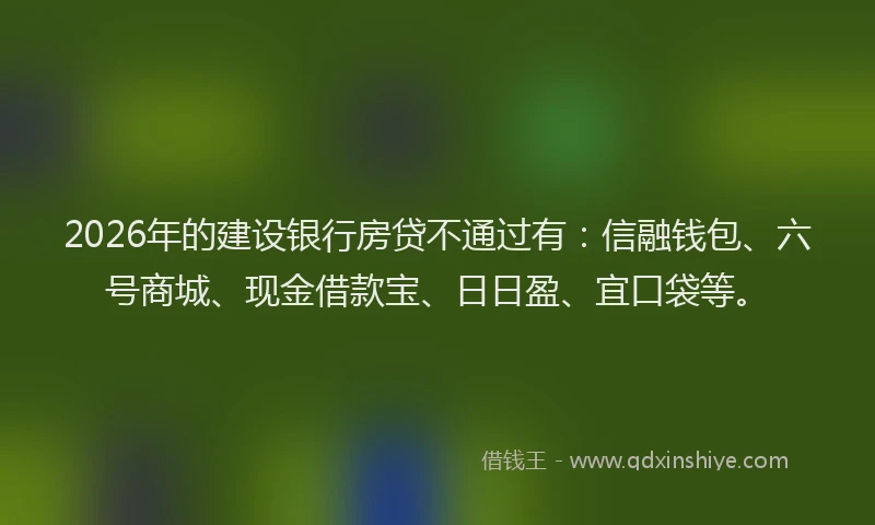 2026年的建设银行房贷不通过有：信融钱包、六号商城、现金借款宝、日日盈、宜口袋等。
