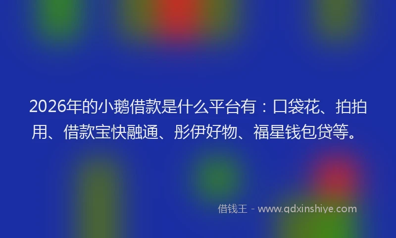 2026年的小鹅借款是什么平台有:口袋花、拍拍用、借款宝快融通、彤伊好物、福星钱包贷等。