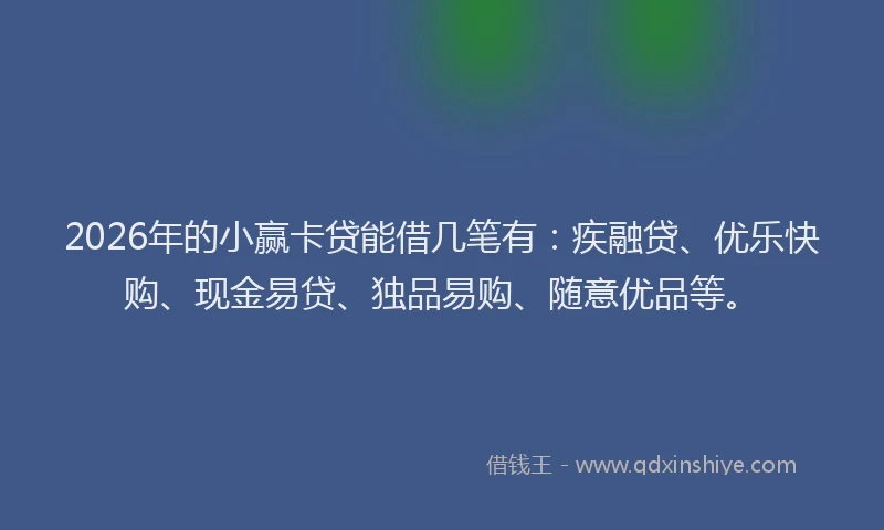 2026年的小赢卡贷能借几笔有：疾融贷、优乐快购、现金易贷、独品易购、随意优品等。