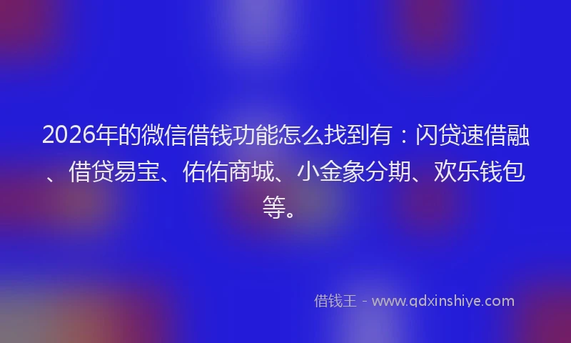 2026年的微信借钱功能怎么找到有：闪贷速借融、借贷易宝、佑佑商城、小金象分期、欢乐钱包等。