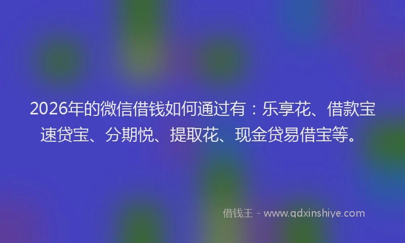 2026年的微信借钱如何通过有：乐享花、借款宝速贷宝、分期悦、提取花、现金贷易借宝等。