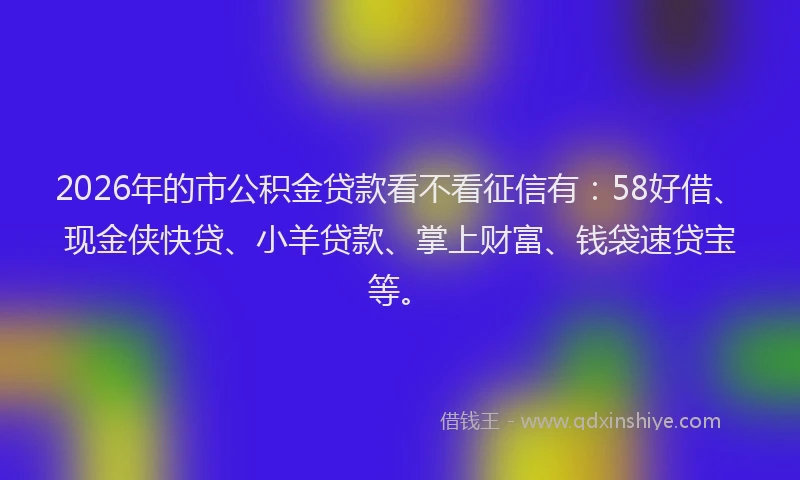 2026年的市公积金贷款看不看征信有：58好借、现金侠快贷、小羊贷款、掌上财富、钱袋速贷宝等。