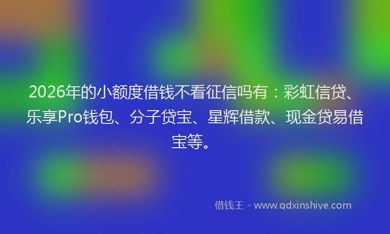 2026年的小额度借钱不看征信吗有：彩虹信贷、乐享Pro钱包、分子贷宝、星辉借款、现金贷易借宝等。