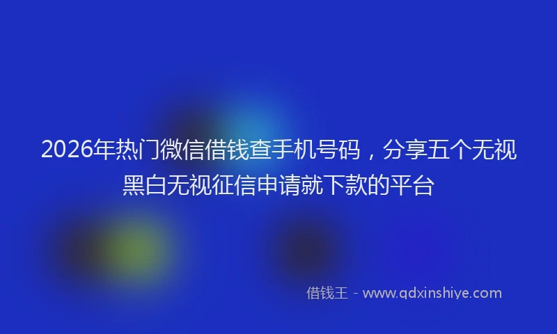 2026年热门微信借钱查手机号码,分享五个无视黑白无视征信申请就下款的平台