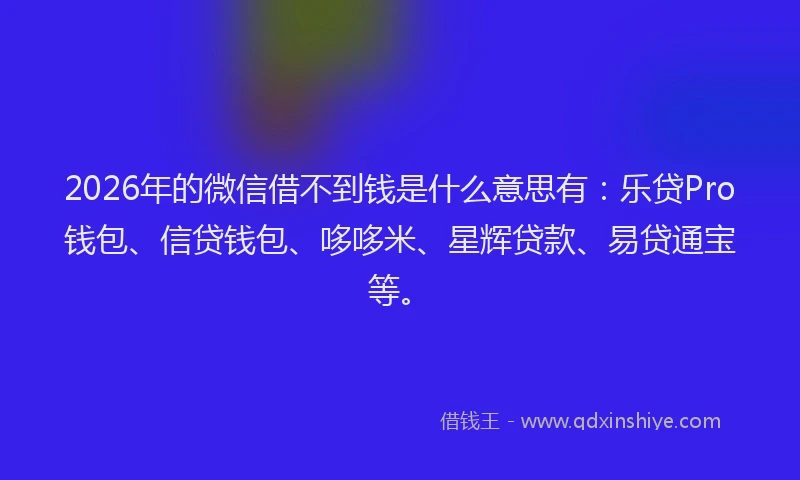 2026年的微信借不到钱是什么意思有：乐贷Pro钱包、信贷钱包、哆哆米、星辉贷款、易贷通宝等。