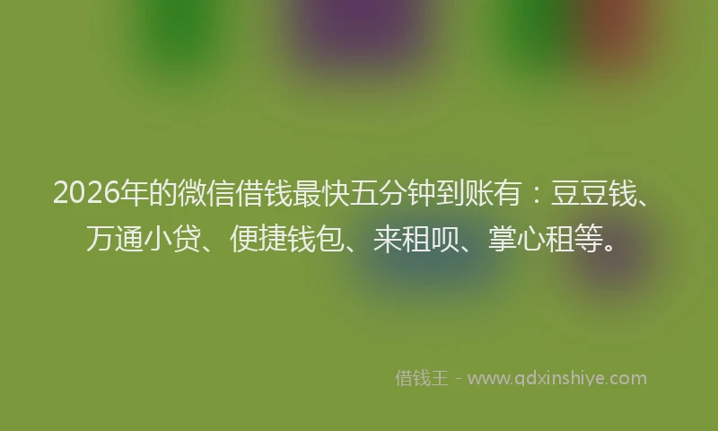 2026年的微信借钱最快五分钟到账有：豆豆钱、万通小贷、便捷钱包、来租呗、掌心租等。