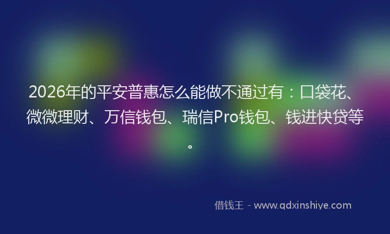 2026年的平安普惠怎么能做不通过有：口袋花、微微理财、万信钱包、瑞信Pro钱包、钱进快贷等。