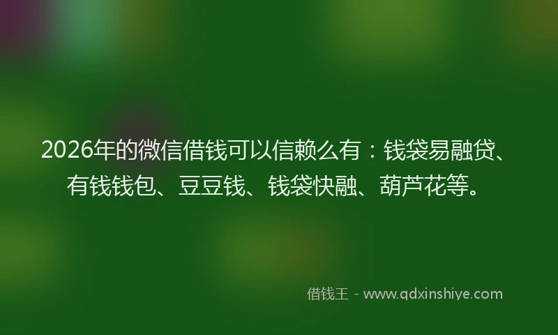 2026年的微信借钱可以信赖么有：钱袋易融贷、有钱钱包、豆豆钱、钱袋快融、葫芦花等。