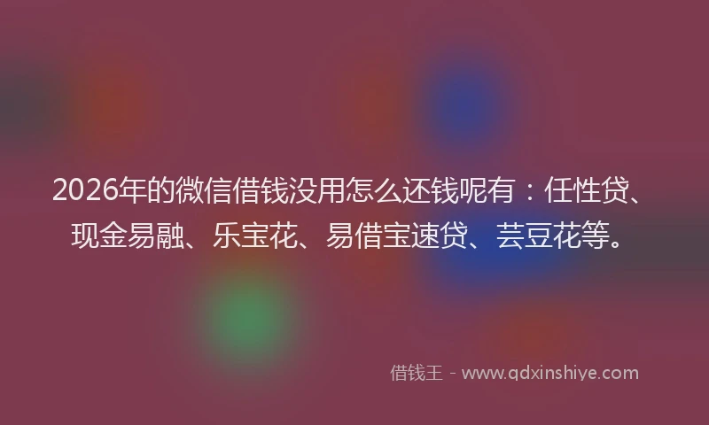 2026年的微信借钱没用怎么还钱呢有：任性贷、现金易融、乐宝花、易借宝速贷、芸豆花等。