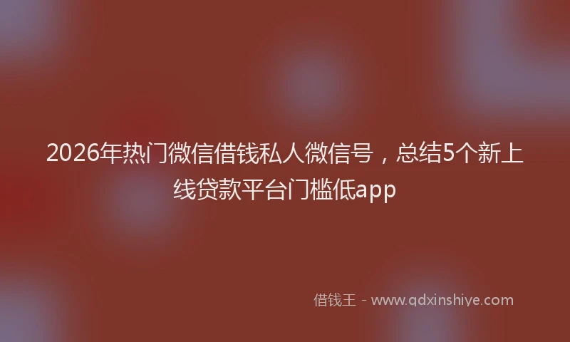 2026年热门微信借钱私人微信号，总结5个新上线贷款平台门槛低app