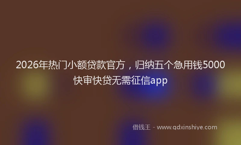 2026年热门小额贷款官方，归纳五个急用钱5000快审快贷无需征信app
