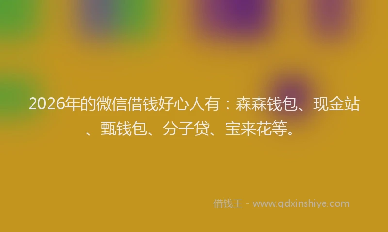2026年的微信借钱好心人有：森森钱包、现金站、甄钱包、分子贷、宝来花等。