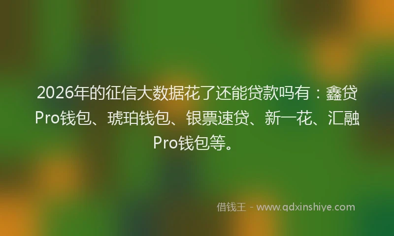 2026年的征信大数据花了还能贷款吗有：鑫贷Pro钱包、琥珀钱包、银票速贷、新一花、汇融Pro钱包等。