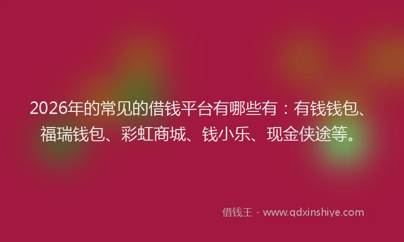 2026年的常见的借钱平台有哪些有：有钱钱包、福瑞钱包、彩虹商城、钱小乐、现金侠途等。