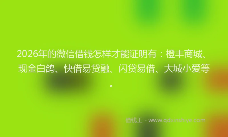 2026年的微信借钱怎样才能证明有:橙丰商城、现金白鸽、快借易贷融、闪贷易借、大城小爱等。