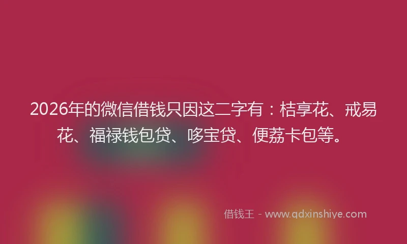 2026年的微信借钱只因这二字有：桔享花、戒易花、福禄钱包贷、哆宝贷、便荔卡包等。