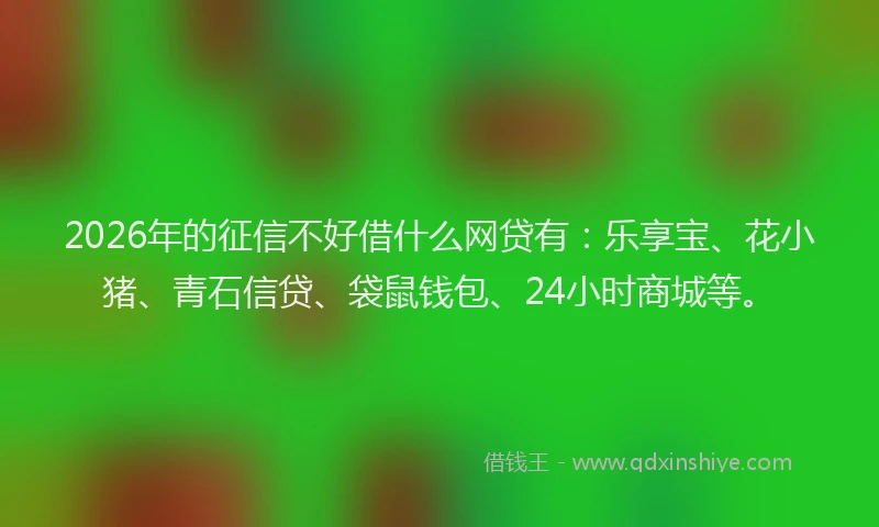 2026年的征信不好借什么网贷有:乐享宝、花小猪、青石信贷、袋鼠钱包、24小时商城等。