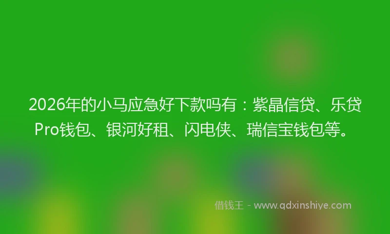 2026年的小马应急好下款吗有：紫晶信贷、乐贷Pro钱包、银河好租、闪电侠、瑞信宝钱包等。