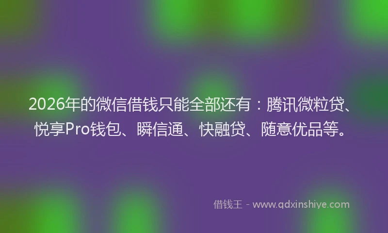2026年的微信借钱只能全部还有：腾讯微粒贷、悦享Pro钱包、瞬信通、快融贷、随意优品等。