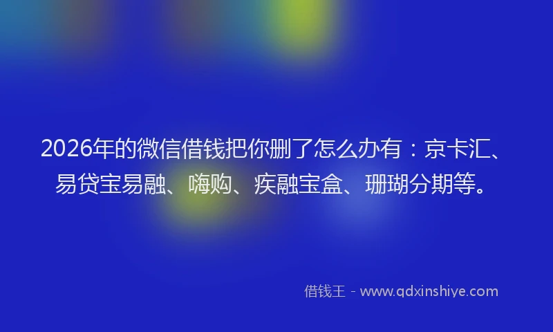 2026年的微信借钱把你删了怎么办有：京卡汇、易贷宝易融、嗨购、疾融宝盒、珊瑚分期等。