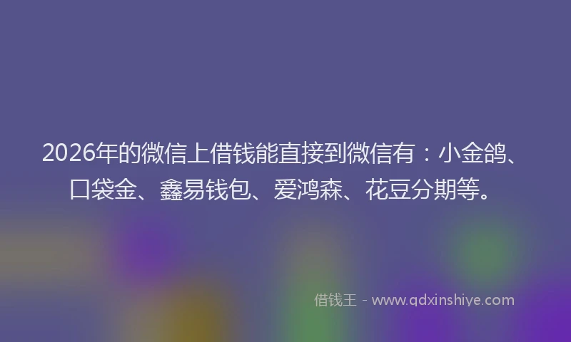 2026年的微信上借钱能直接到微信有：小金鸽、口袋金、鑫易钱包、爱鸿森、花豆分期等。
