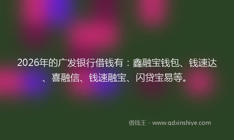 2026年的广发银行借钱有：鑫融宝钱包、钱速达、喜融信、钱速融宝、闪贷宝易等。