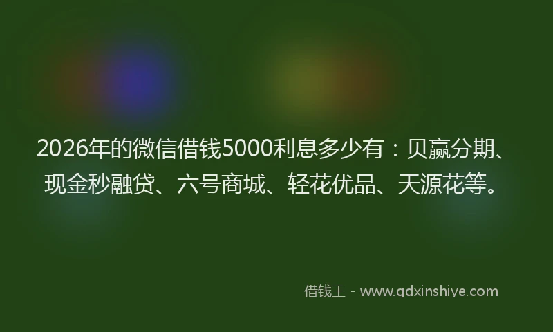 2026年的微信借钱5000利息多少有：贝赢分期、现金秒融贷、六号商城、轻花优品、天源花等。