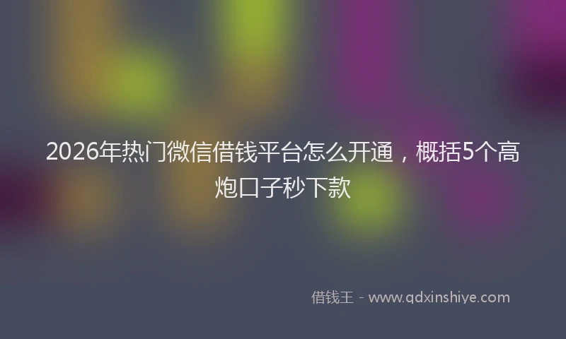 2026年热门微信借钱平台怎么开通，概括5个高炮口子秒下款