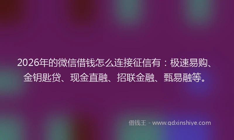 2026年的微信借钱怎么连接征信有:极速易购、金钥匙贷、现金直融、招联金融、甄易融等。