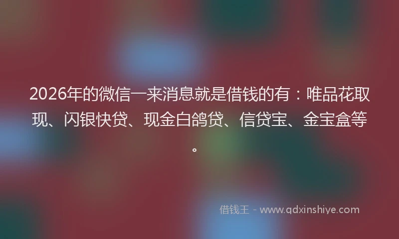 2026年的微信一来消息就是借钱的有：唯品花取现、闪银快贷、现金白鸽贷、信贷宝、金宝盒等。