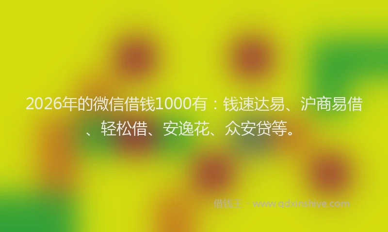 2026年的微信借钱1000有:钱速达易、沪商易借、轻松借、安逸花、众安贷等。