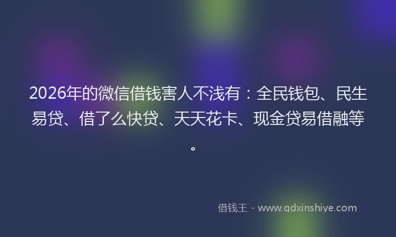 2026年的微信借钱害人不浅有:全民钱包、民生易贷、借了么快贷、天天花卡、现金贷易借融等。