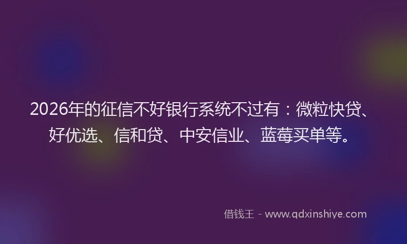 2026年的征信不好银行系统不过有：微粒快贷、好优选、信和贷、中安信业、蓝莓买单等。