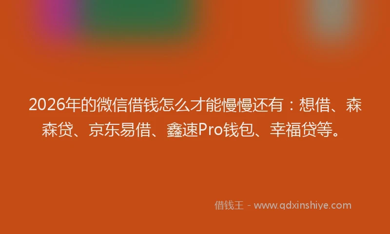 2026年的微信借钱怎么才能慢慢还有：想借、森森贷、京东易借、鑫速Pro钱包、幸福贷等。