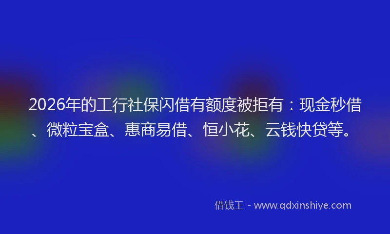 2026年的工行社保闪借有额度被拒有:现金秒借、微粒宝盒、惠商易借、恒小花、云钱快贷等。