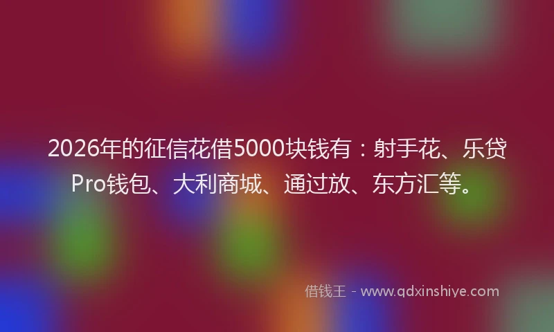 2026年的征信花借5000块钱有:射手花、乐贷Pro钱包、大利商城、通过放、东方汇等。