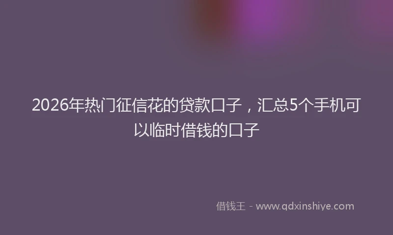 2026年热门征信花的贷款口子，汇总5个手机可以临时借钱的口子
