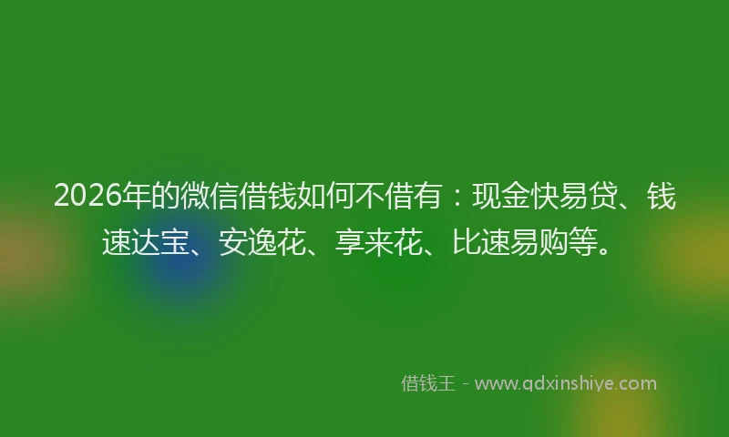 2026年的微信借钱如何不借有：现金快易贷、钱速达宝、安逸花、享来花、比速易购等。