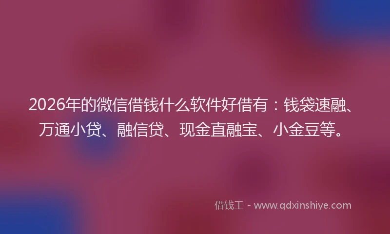 2026年的微信借钱什么软件好借有：钱袋速融、万通小贷、融信贷、现金直融宝、小金豆等。