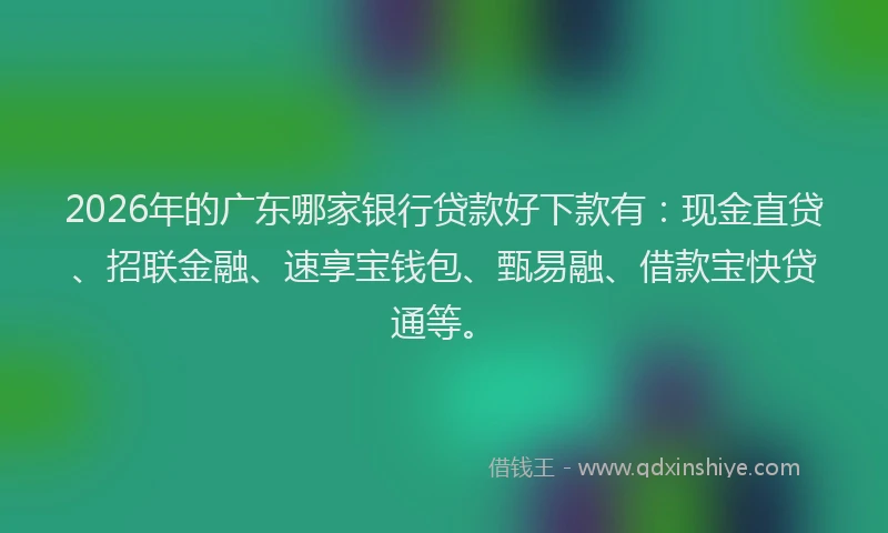 2026年的广东哪家银行贷款好下款有:现金直贷、招联金融、速享宝钱包、甄易融、借款宝快贷通等。