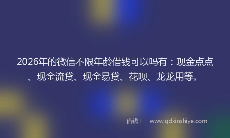 2026年的微信不限年龄借钱可以吗有：现金点点、现金流贷、现金易贷、花呗、龙龙用等。