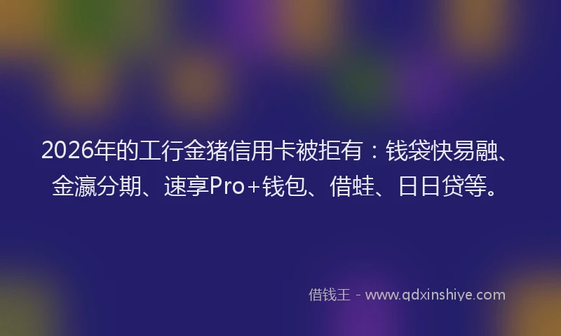 2026年的工行金猪信用卡被拒有：钱袋快易融、金瀛分期、速享Pro+钱包、借蛙、日日贷等。