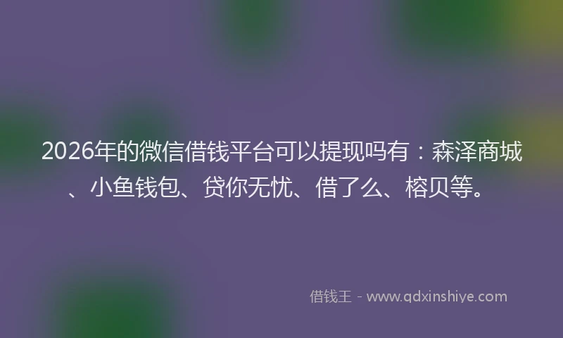 2026年的微信借钱平台可以提现吗有：森泽商城、小鱼钱包、贷你无忧、借了么、榕贝等。